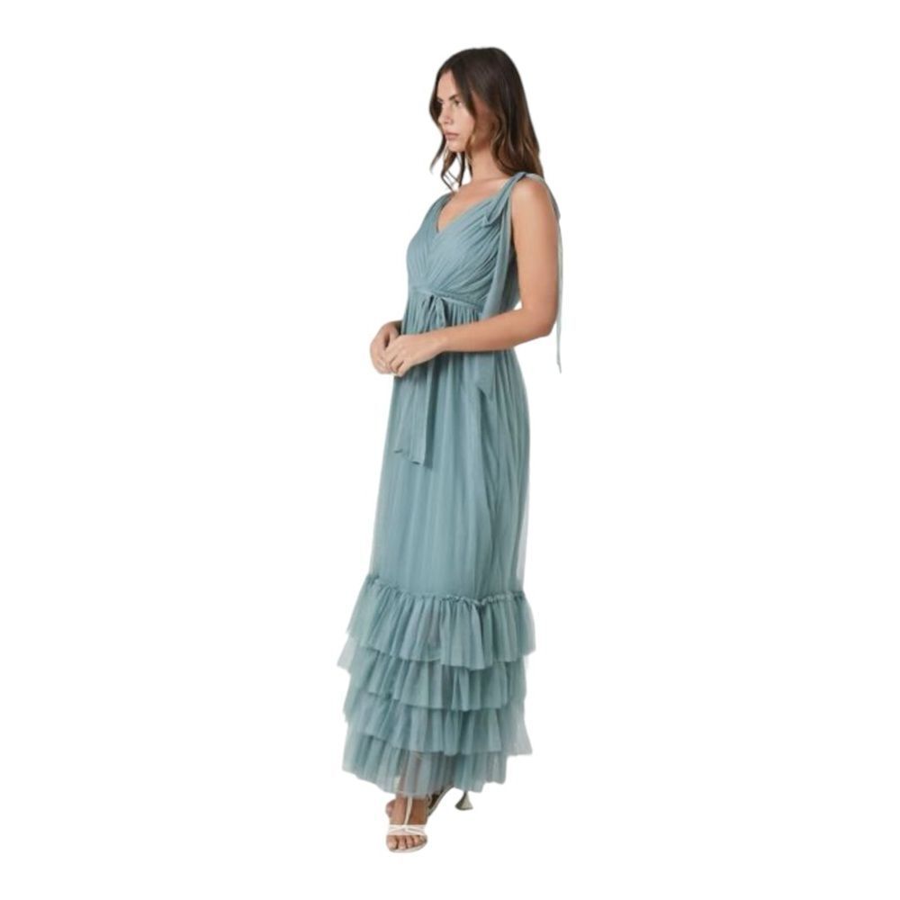 Forever 21 Blue Green Tiered Ruffle Trim Maxi Dress NWT Size L - Picture 4 of 7